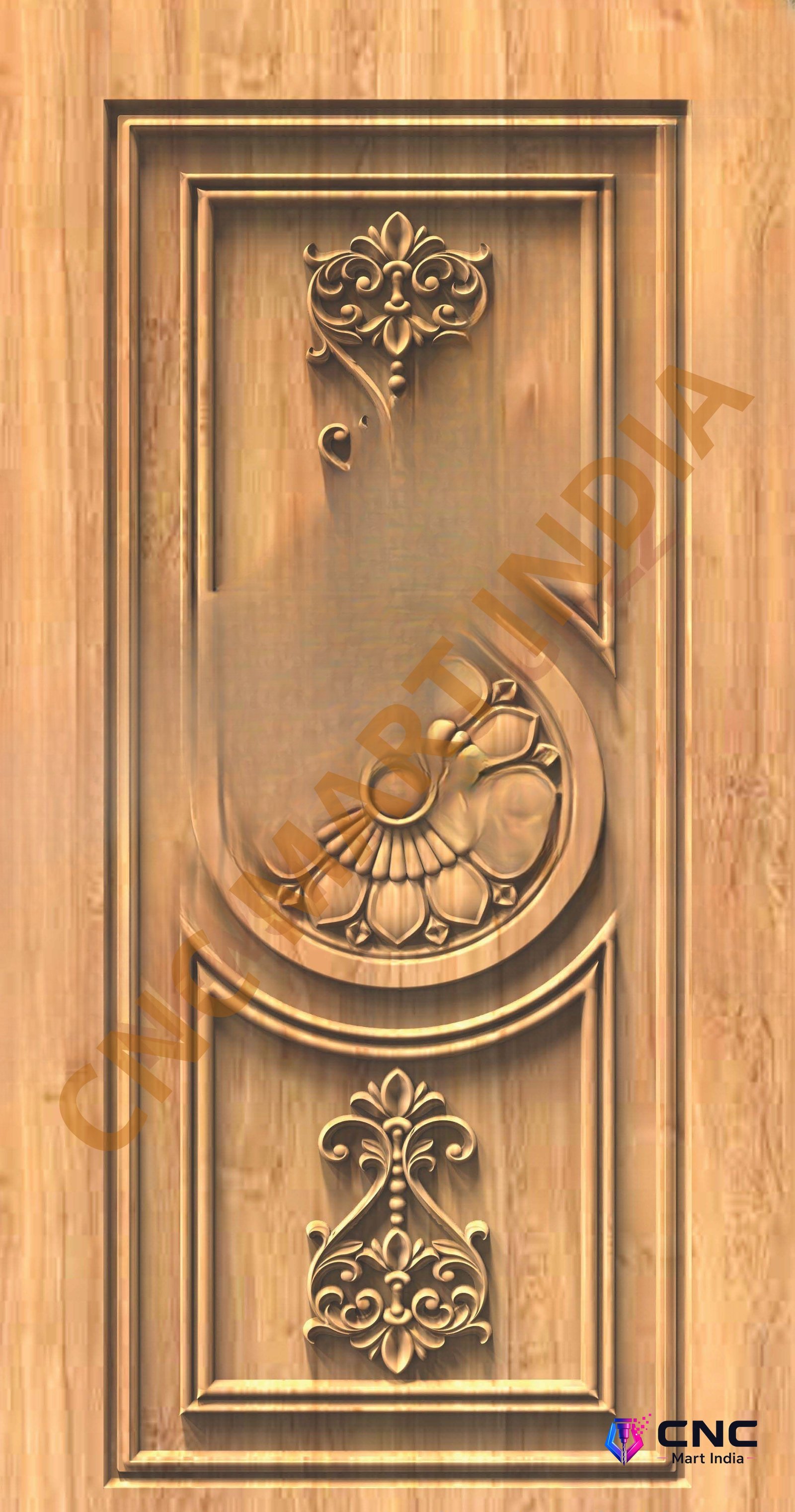 GSK EMBOSSING - EMD-49 Floral Mandala Carved Wood Door 3D Model